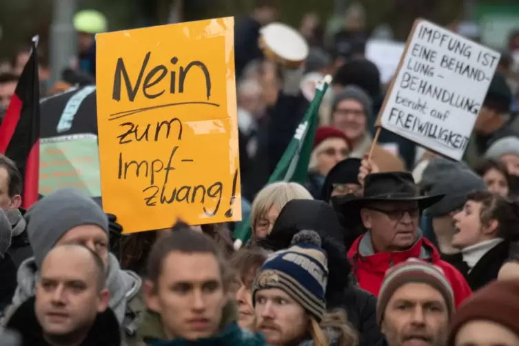 Querdenker bei einer Demo in Frankfurt. Verschwörungsmystiker kommen am Samstag wieder nach Landau. 