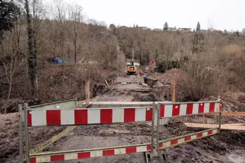 Für die Umleitung wurde eigens eine Behelfsbrücke in Neuleiningen-Tal gebaut.