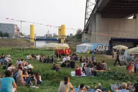 Bei Licht besehen: das Festivalgelände unter der Eisenbahnbrücke am Neckar.