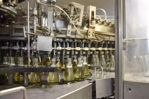 Nach der Führung durch die Brauerei, wo neben Bier unter anderem auch Apfelsaftschorle abgefüllt wird (Foto) ...