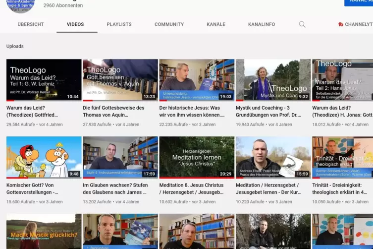 Einen &Uuml;berblick &uuml;ber die Vielfalt der Themen und Videos auf dem Youtube-Kanal zeigt dieser Screenshot. 