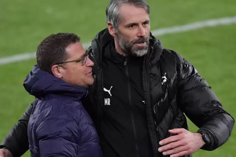 Dicke Kumpel: Max Eberl (links) und Leipzigs Coach Marco Rose. Folgt der Manager seinem Ex-Trainer nach Sachsen?