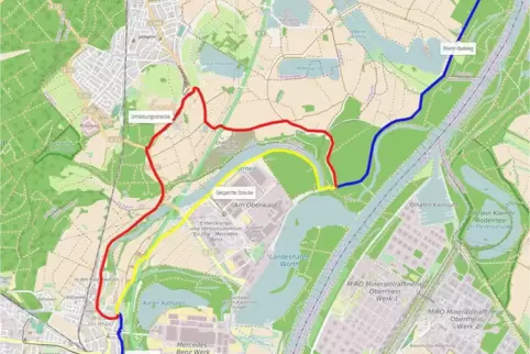 Die Umleitungsstrecke in Rot.