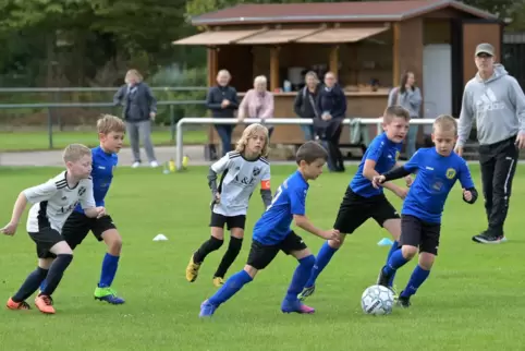 Spaß im Vordergrund: FV Hanhofens E-Jugend (blau) spielt gegen JFV Ganerb.