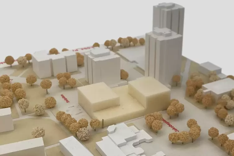 ... das Modell der verkleinerten Version Nummer zwei f&uuml;r einen Neubau am Jakobsplatz. 