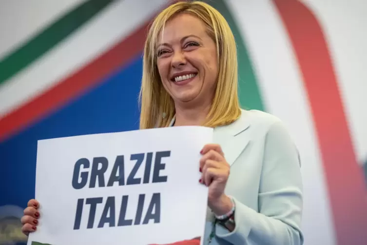 Wahlsiegerin Giorgia Meloni, Vorsitzende der rechtsradikalen Partei Fratelli d’Italia (Brüder Italiens). 