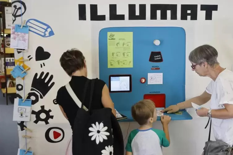 Beliebtes Angebot bei der Jubil&auml;umsfeier: der Illumat, der auf Knopfdruck individuelle Illustrationen auswirft. 
