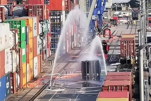 Der Container im Mannheimer Hafen musste tagelang gekühlt werden.