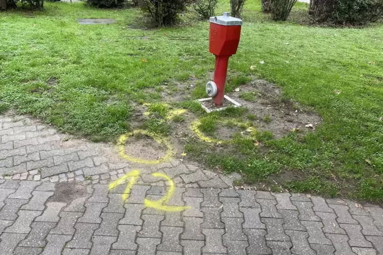 Markierungen der Spurensicherung im Bereich des ersten Tatorts. 