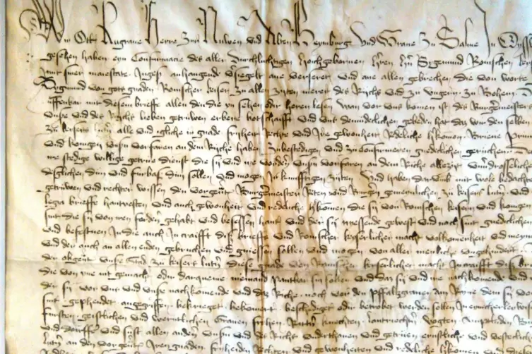 „Herkömmliche Freiheiten der Stadt Kaiserslautern“: Diese Urkunde des Raugrafen Otto aus dem Jahr 1435 wird im Stadtmuseum gezei
