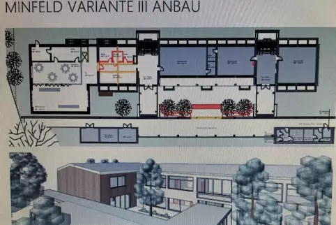 Unser Bild zeigt einen Ausschnitt aus der Planung der PIA-Architekten Karlsruhe für die Erweiterung der Grundschule in Minfeld. 