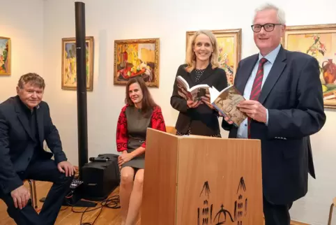 Bei der musikalischem Lesung zu den Purrmanns: Felix Billeter, Maria Leitmeyer, Almut Fingerle und Bernhard Sperrfechter (von re