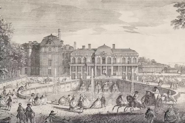 Elisabeths Sterbeort: Schloss St. Cloud bei Paris (Kupferstich von Jacques Rigaud) 