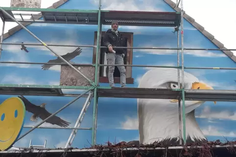 Vier Stunden hat Spraykünstler Marcus Dörr für diesen sehenswerten Weißkopf-Seeadler gebraucht.