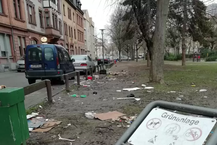 Verdreckt: &bdquo;Gr&uuml;nanlage&ldquo; in der Gr&auml;fenaustra&szlig;e.