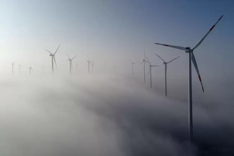 Mitfilfe riesiger Windräder wird Strom generiert.