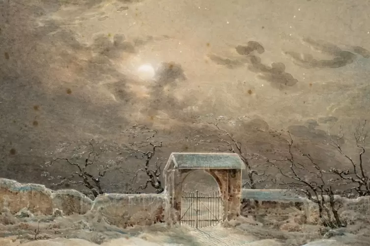 Schaurig-schönes Winterfrösteln: „Der Friedhof zu Enkheim“ (1841) wird durch Ackermann zum düster-romantischen Ort. 