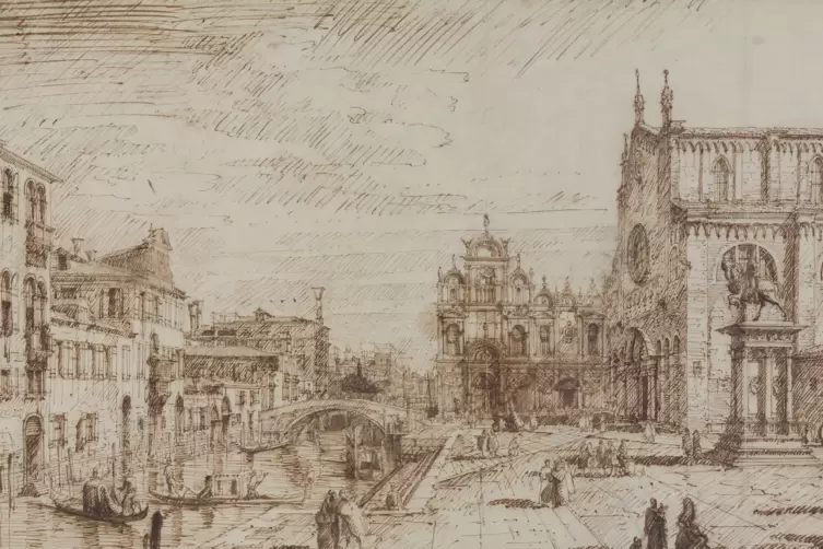 Canaletto: Ausschnitt aus einer Ansicht Venedigs mit der Kirche Giovanni e Paolo und der Scuola di San Marco (1740). 