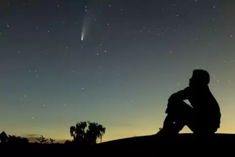 RHEINPFALZ-Leser Fabian Mazzarella hat 2020 den Kometen „Neowise“ zwischen Haßloch und Mußbach fotografiert. So hell und sichtba