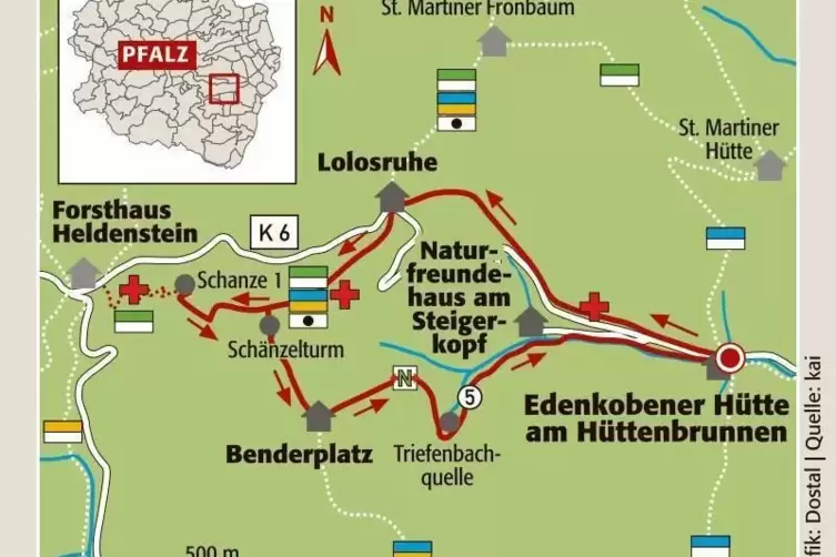 Schanzen-Tour bei Edenkoben: Streckenverlauf.