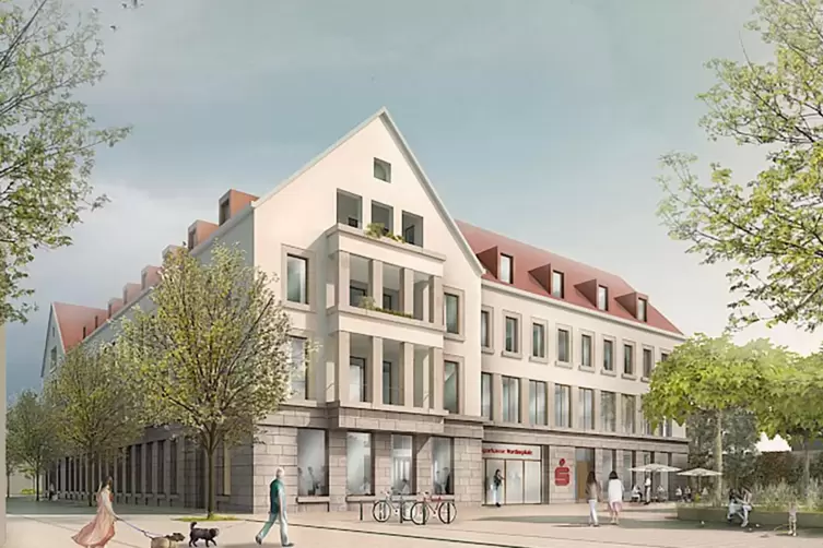 So soll’s aussehen: künftiger Haupteingang des Sparkassen-Quartiers mit Willy-Brandt-Platz.