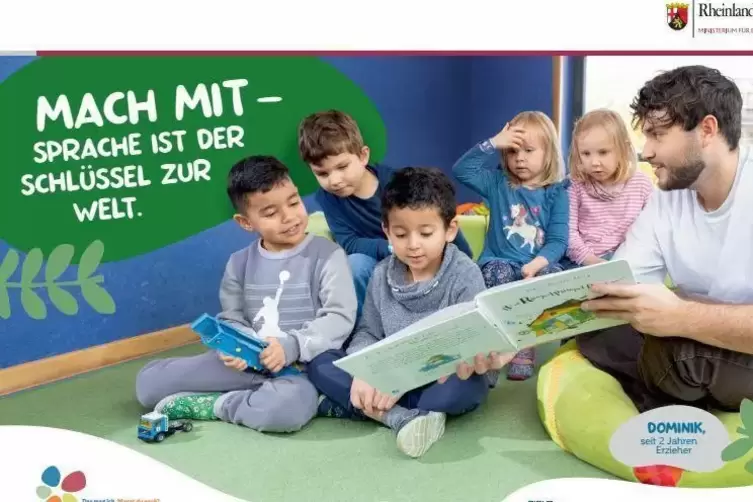 Auf Augenhöhe mit den Kindern: ein Werbefoto.