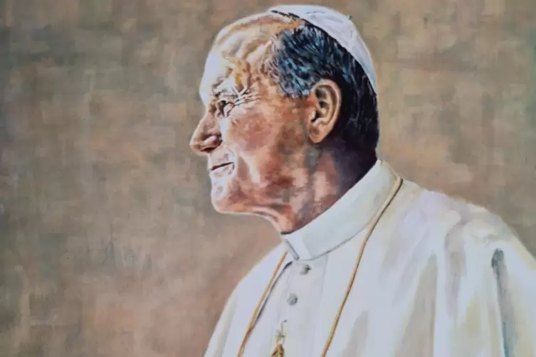 Papst Johannes Paul II . signierte ihre Zeichnungen nach einer Audienz (Ausschnitt). 