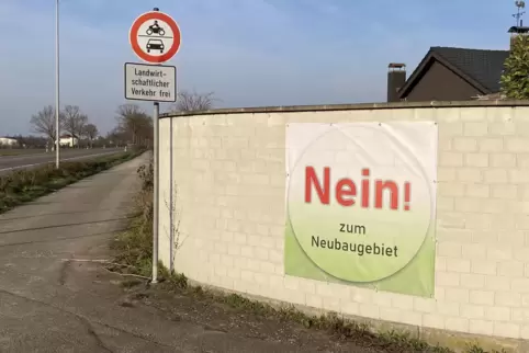 Rechts vom Feldweg an der Wormser Landstraße soll ein Wohngebiet entstehen. Deshalb haben die Gegner des Projekts an dieser Maue