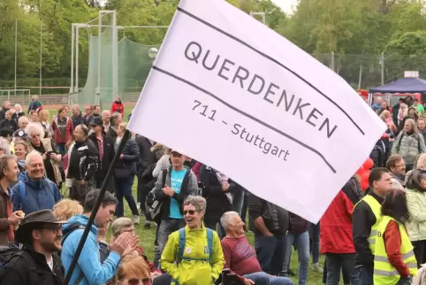 Eine Querdenker-Demo im April 2022 im Landauer Stadion. 