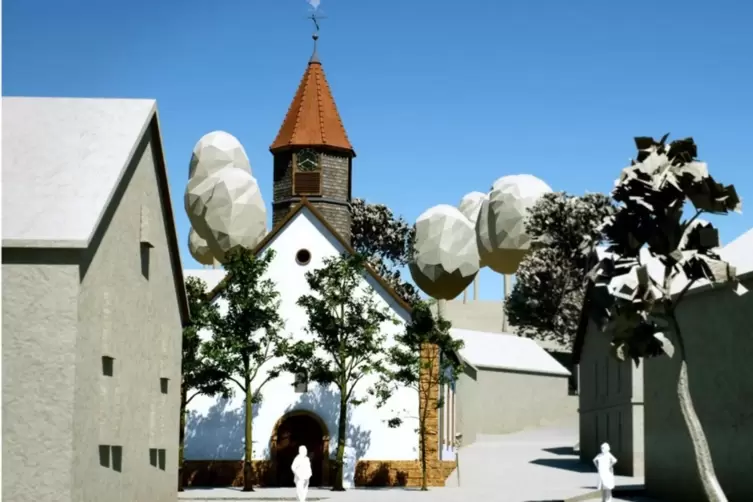 Die Kirche von der Hauptstra&szlig;e von Merzalben kommend gesehen. 