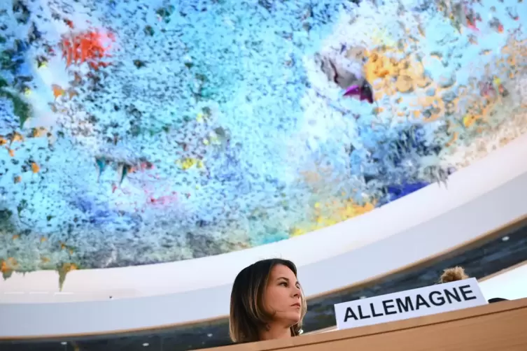 Bundesaußenministerin Annalena Baerbock bei der Sitzung des UN-Menschenrechtsrats in Genf.