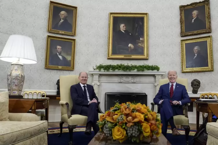 Joe Biden empfing Olaf Scholz im Oval Office des Weißen Hauses.