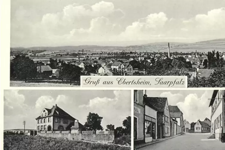 Ansichtskarte von Ebertsheim (im damaligen Gau Saarpfalz!) mit Schule und Hauptstraße/Rathaus aus dem Jahr 1940.