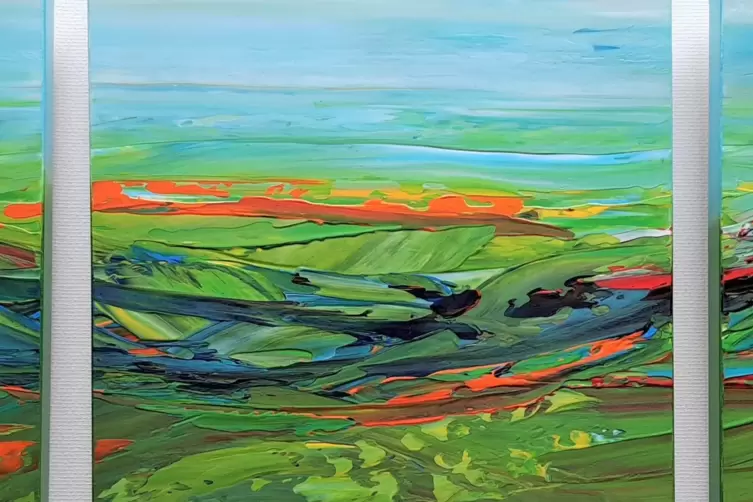 &bdquo;My perfect Homeland&ldquo; &ndash; die Farben fallen bei diesem Triptichon von Uschi Freymeyer sofort ins Auge. Sie sind harmonisch abgesti