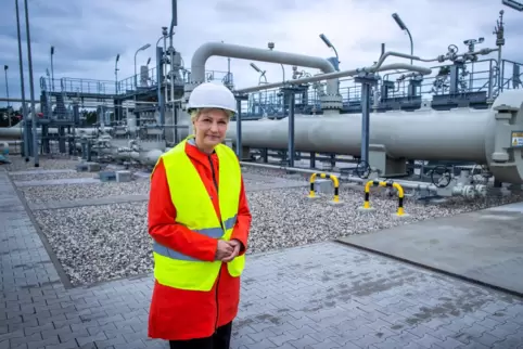 Manuela Schwesig im Oktober 2020 bei einem Besuch der Gas-Anlandestation von Nord Stream 2.