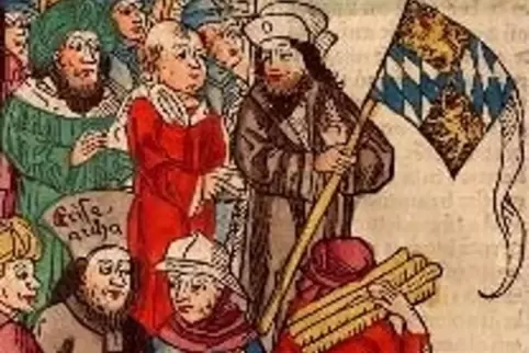 Als Konzilsprotektor überwachte Ludwig III. von der Pfalz (mit Standarte) 1416 in Konstanz die Hinrichtung des Hieronymus von Pr