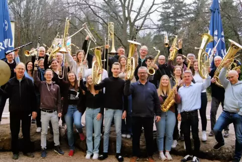 Die „Gommersheimer Dorfmusikanten“ Ende Februar beim Probenwochenende in Hochspeyer. 