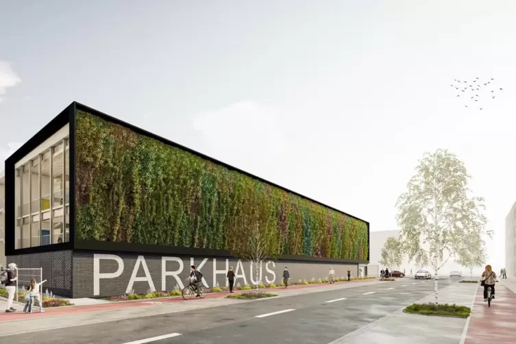 So soll das Parkhaus in der Paul-von-Denis-Straße einmal aussehen. Die Fassadenbegrünung soll Bäume ersetzen, für die auf dem Gr