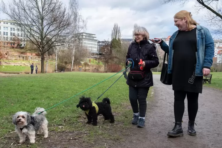 Gern im Strecktalpark unterwegs: Renate Fröhlich mit ihrem eigenen Hund und dem ihrer Tochter. Tanja Daub hat mit der erfahrenen