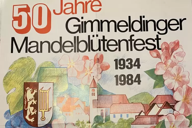 Ein altes Plakat zum 50. Jubil&auml;um des Mandelbl&uuml;tenfests.