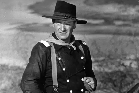John Wayne bei den Dreharbeiten zu „Der etzte Befehl“.