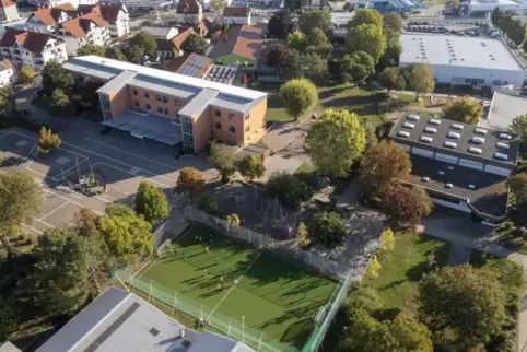 Die Dekan-Ernst-Schule in Grünstadt von oben.
