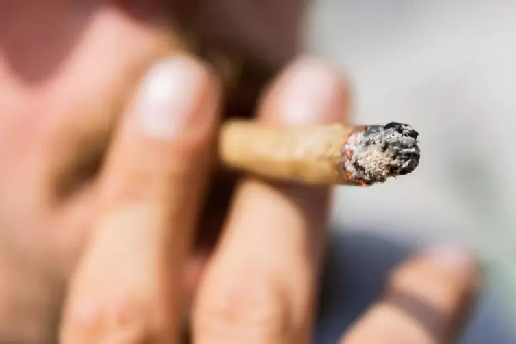Ein Mann raucht bei der Auftaktkundgebung einer Demonstration für eine zügige Legalisierung von Cannabis am Brandenburger Tor ei