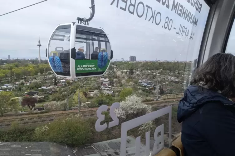 Mannheim aus der Luft: Der Blick aus der Seilbahn-Kabine liefert ungewohnte Perspektiven. 