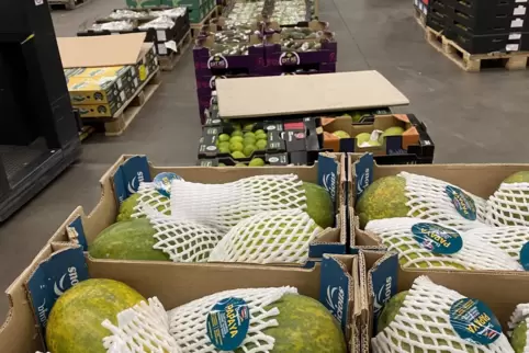 Stapelweise Papaya und Äpfel, Blumenkohl und Tomaten – die frischen Waren bleiben nicht lange im Lager, sondern werden schleunig