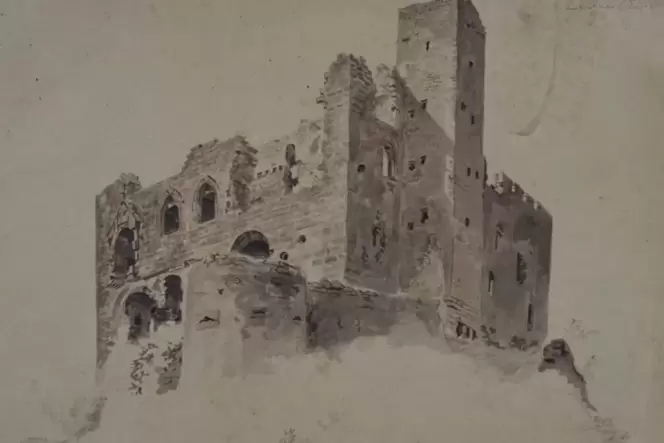 Hambacher Schloss vor 200 Jahren: Im Mai 1821 zeichnete Reinermann auch die Ruine der Kästenburg.