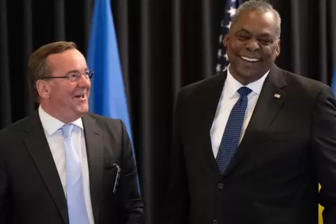 Gut gelaunt: die Verteidigungsminister Deutschlands und der USA, Boris Pistorius (links) und Lloyd Austin. 