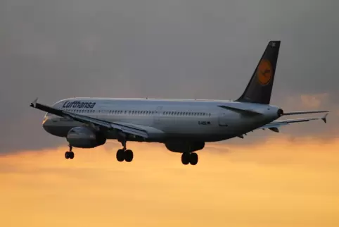 Im Anflug auf Frankfurt bei Sonnenuntergang: die bis 2017 eingesetzte Lufthansa-Maschine Airbus A321 namens „Neustadt an der Wei