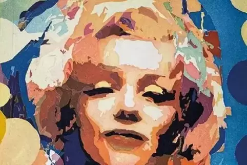 Ein Porträt als Farbradierung von Gerhard Hofmann: Marilyn Monroe zeigend (Detail). 