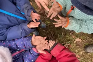 Kinder in einer Waldkita. 